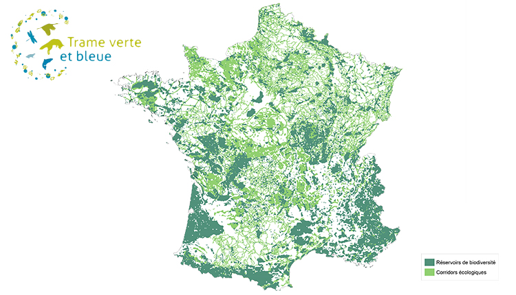 Carte de la Trame verte et bleue © INPN